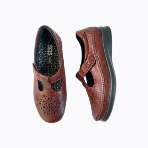 SAS Willow Leather Mary Jane T-Strap Loafer 8.5W Walnut Slip On Comfort Made USA